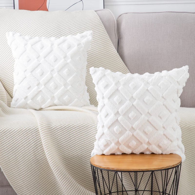 MADIZZ Set of 2 White Plush Short Wool Throw Pillow Covers 20x20 Inch Square Super Soft Cozy Decorative Velvet Cushion Cover for Sofa Bedroom Livingroom Pillow Shell - Image 2